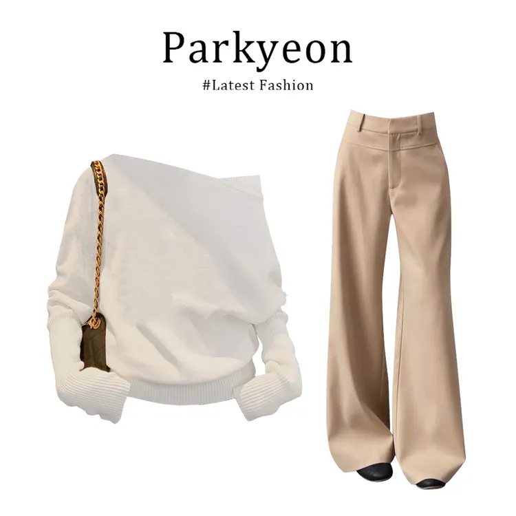 parkyeon轻奢慵懒风毛针织衫直筒显瘦休闲裤秋季两件套女