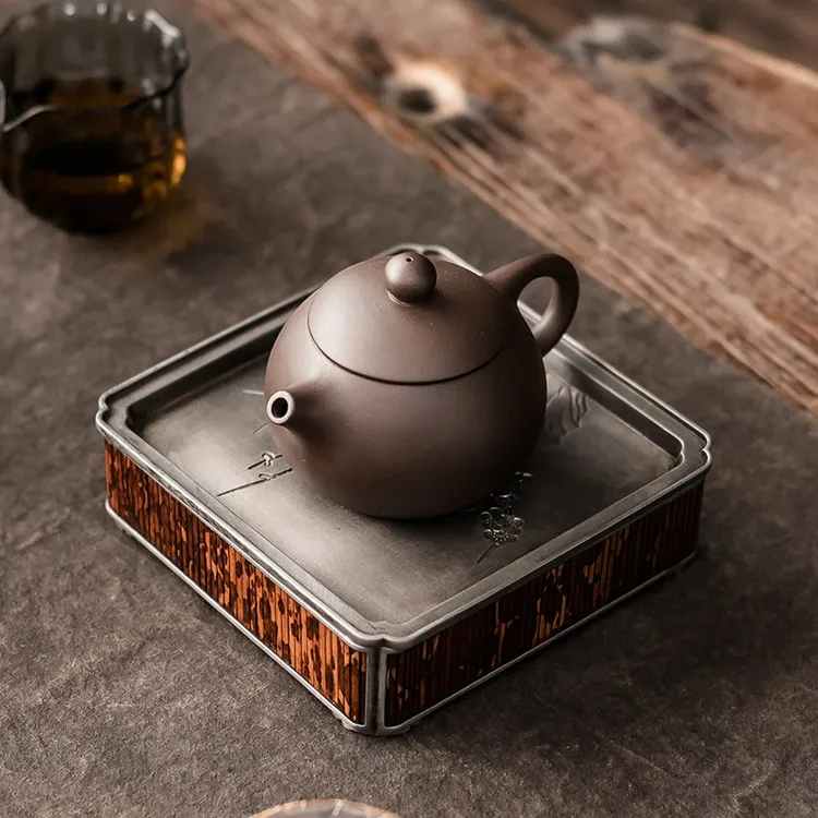 壶承锡干泡台梅妃竹小茶盘壶垫储水式中式禅意茶承茶托复古湿泡台