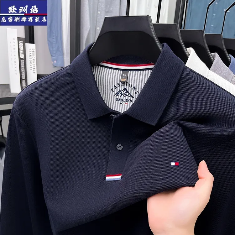 正品Tommy汤米秋季重磅100%纯棉长袖Polo衫男士休闲刺绣翻领t恤男