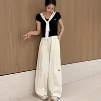 【换季清仓/运费补贴】韩系百搭薄款休闲裤夏季宽松刺绣丹宁风1837