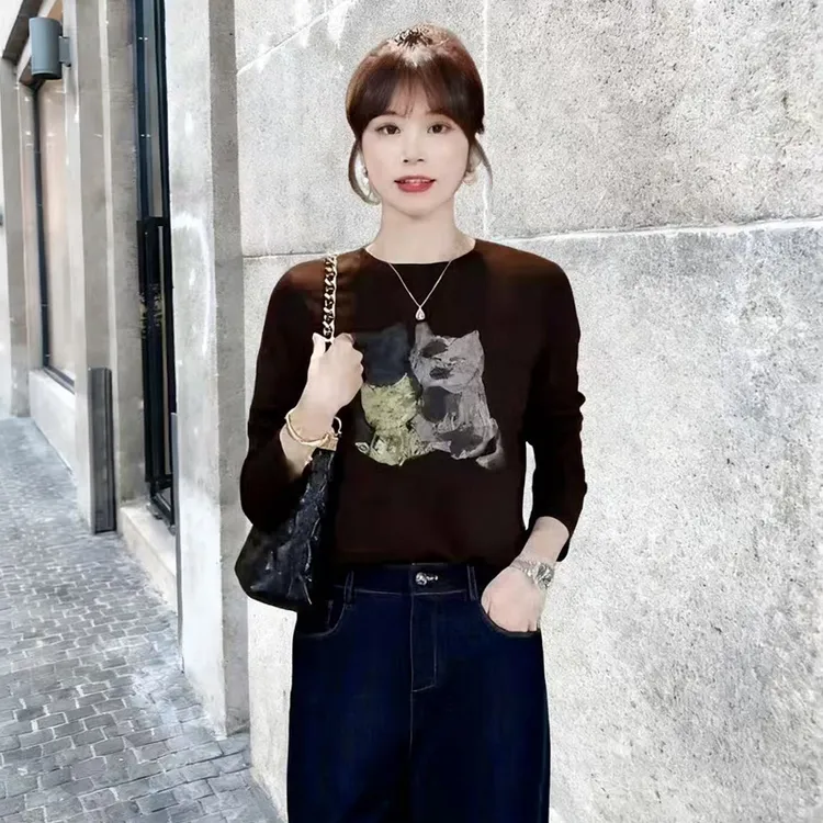 小众炸街高级感女装打底衫女爆款2025新款内搭长袖圆领T恤