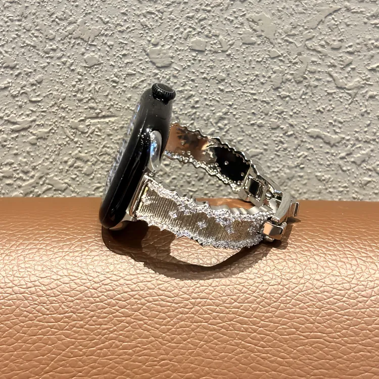 iserisewatch适用iWatchs11表带苹果s10手表代碎钻金属手镯细闪女