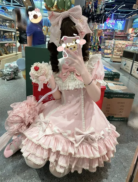 实体店 条纹千层 实体店正品 心动玩偶 黑粉甜lo蛋糕裙Lolita