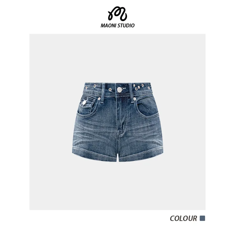 毛妮LADIESFIRST【热夏狂想】金属铆钉牛仔短裤高腰辣妹风夏L2004