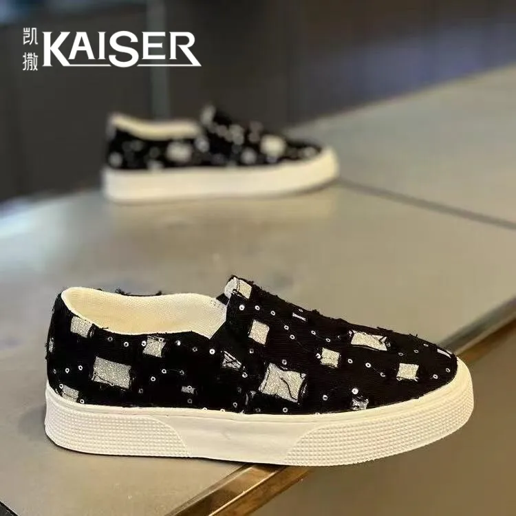凯撒男鞋夏季懒人一脚蹬帆布鞋子男款小白鞋休闲耐磨运动板鞋AZZ8