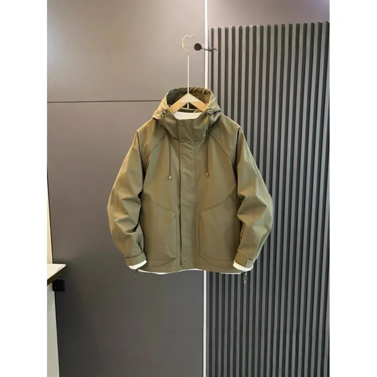 男士秋冬加棉连帽外套潮牌休闲夹克时尚运动冲锋衣