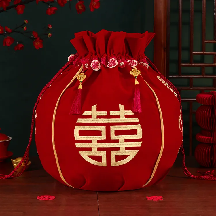 结婚喜盆红盆布袋娘家陪嫁包袱皮新娘陪嫁喜盆包裹布婚庆用品大全