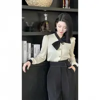 〈纪朵研〉1381时尚法式小众蝴蝶结百搭轻奢通勤长袖显瘦套装