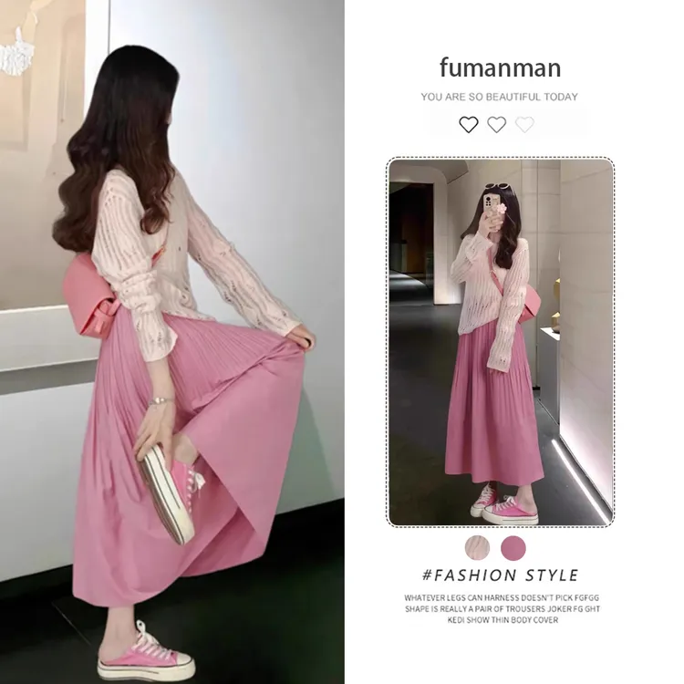 温柔风穿搭一整套女2025秋季新款洋气镂空针织衫显瘦半身裙两件套