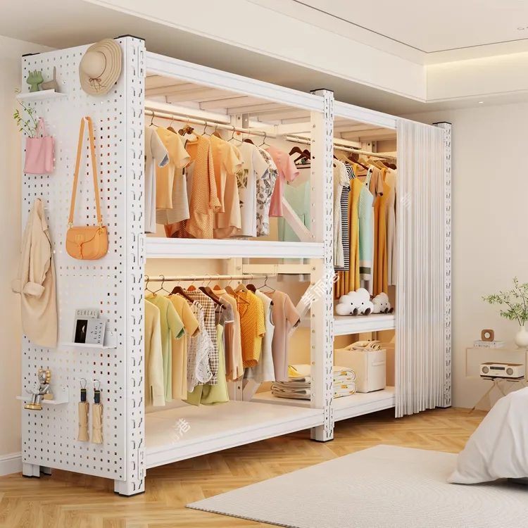 【买一发三】货架衣柜家用卧室出租房用简易组装新款收纳钢制衣橱柜