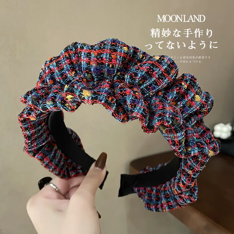 韩系秋冬毛呢发箍高级感褶皱发卡宽边高颅顶发捆洗脸压发头箍发饰