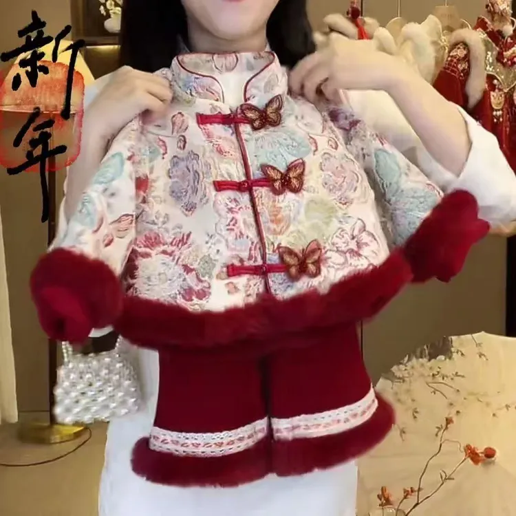 女童冬季新款拜年2026中式儿童唐装加厚中国套装宝宝周岁礼服冬装