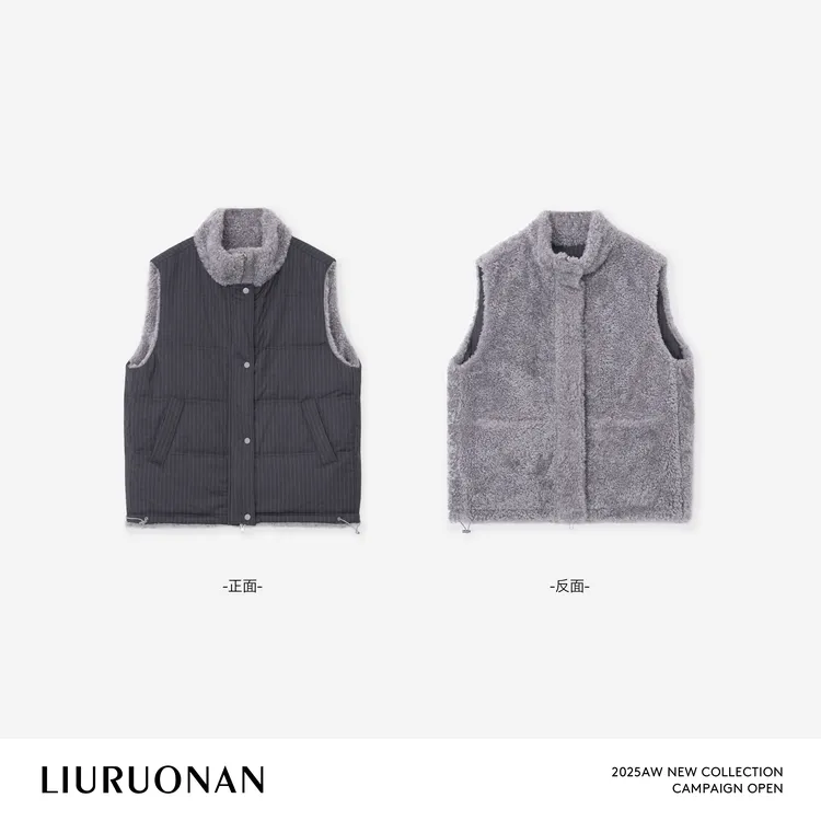 LIURUONAN 25WIN【斑马线双面穿3M棉马甲】立领保暖显瘦马夹秋冬