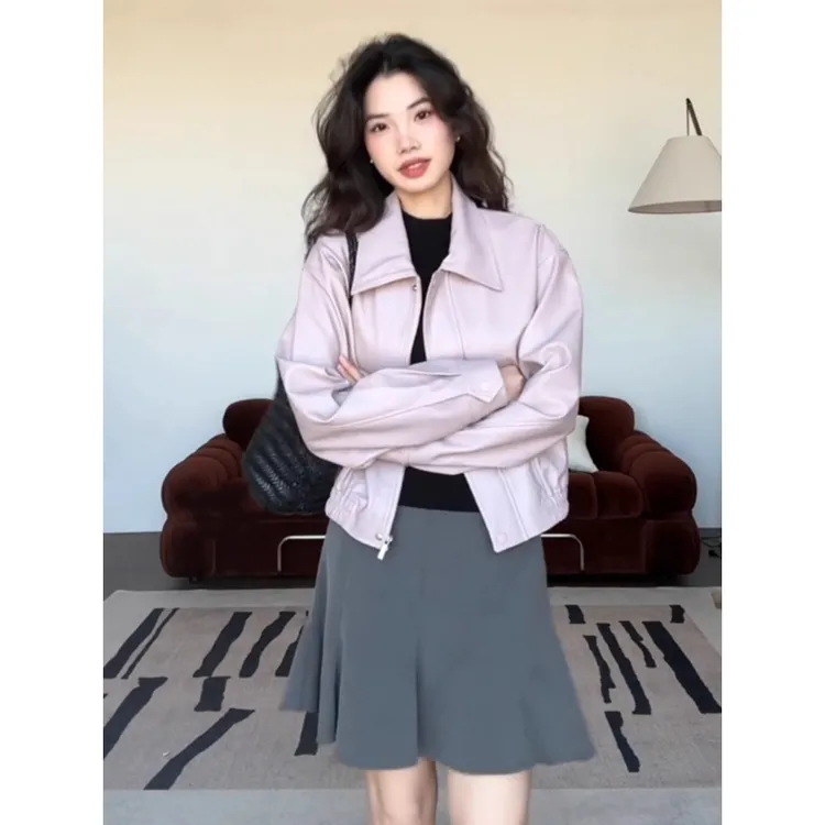 小个子早秋巨好看漂亮韩系穿搭韩里韩气2025超火减龄粉色短款外套