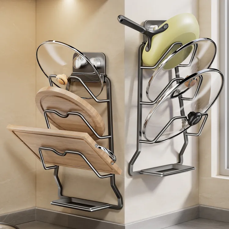 【太空铝】吸盘贴锅盖架免打孔多层锅盖壁挂厨房置物架多功能菜板架