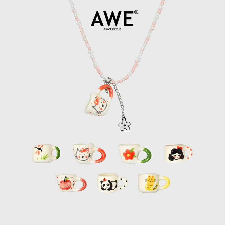 AWE 钛钢项链 彩色动物陶瓷杯串珠余宇涵王烁然同款锁骨链小配饰