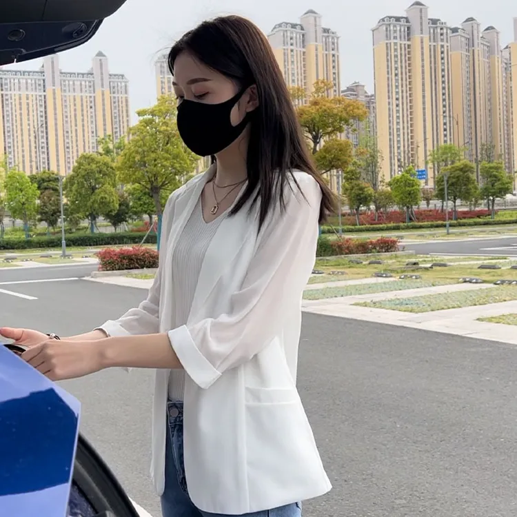 西装女爆款小个子新款外套薄款女士夏季西服外穿雪纺小西装防晒女