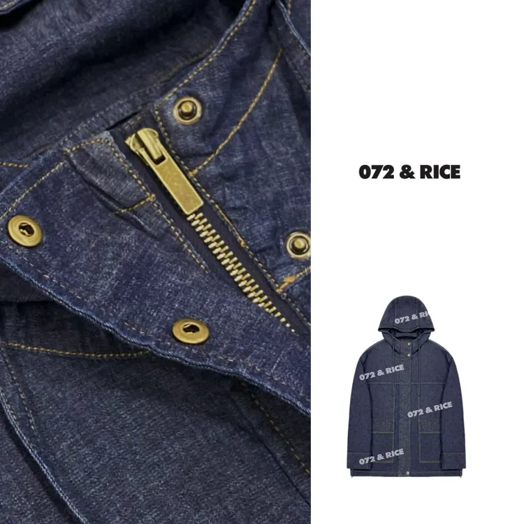 072 & RICE【和牛】春季休闲连帽明线牛仔外套 A-MHG44