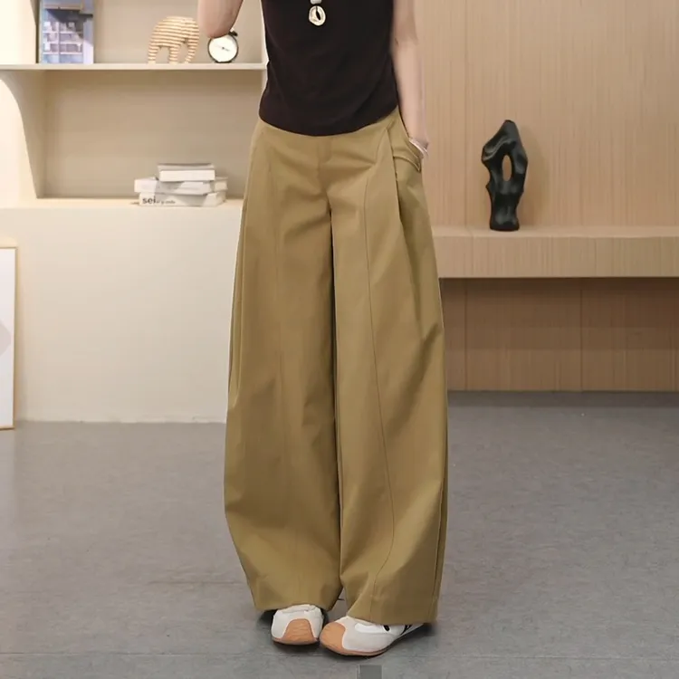 【乐仓集轻奢】贝斯裤~潮流侧压褶阔腿裤2025秋季新款宽松高腰阔腿裤时尚女裤子
