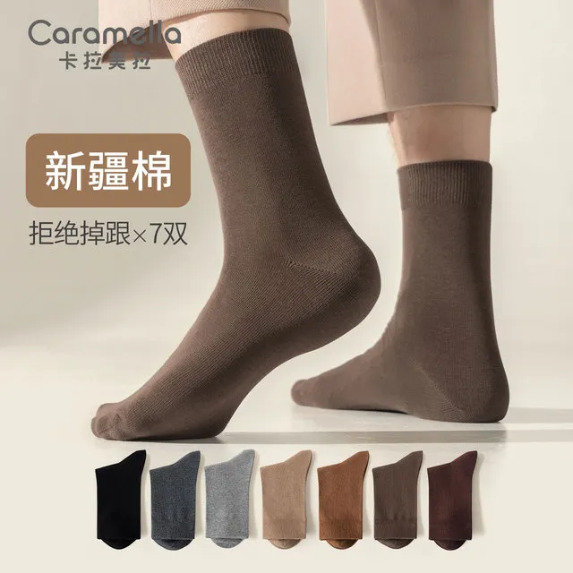 caramella袜子男春秋款防臭吸汗透气色商务棉袜男士秋冬中筒袜