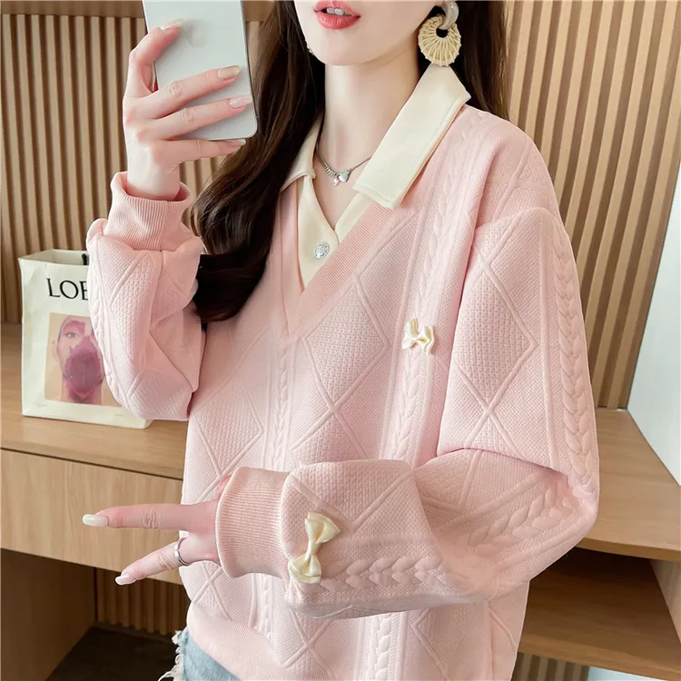 秋冬减龄设计感宽松卫衣长袖女装拼接宽松型春秋