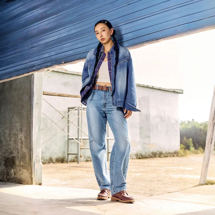 Levi's李维斯25年秋冬新款女士BARREL美式高腰锥形牛仔裤003V5