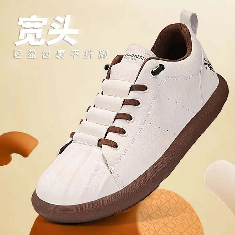 U.S. POLO ASSN.赤足宽楦男鞋秋季一脚蹬宽头皮面舒适休闲平步鞋