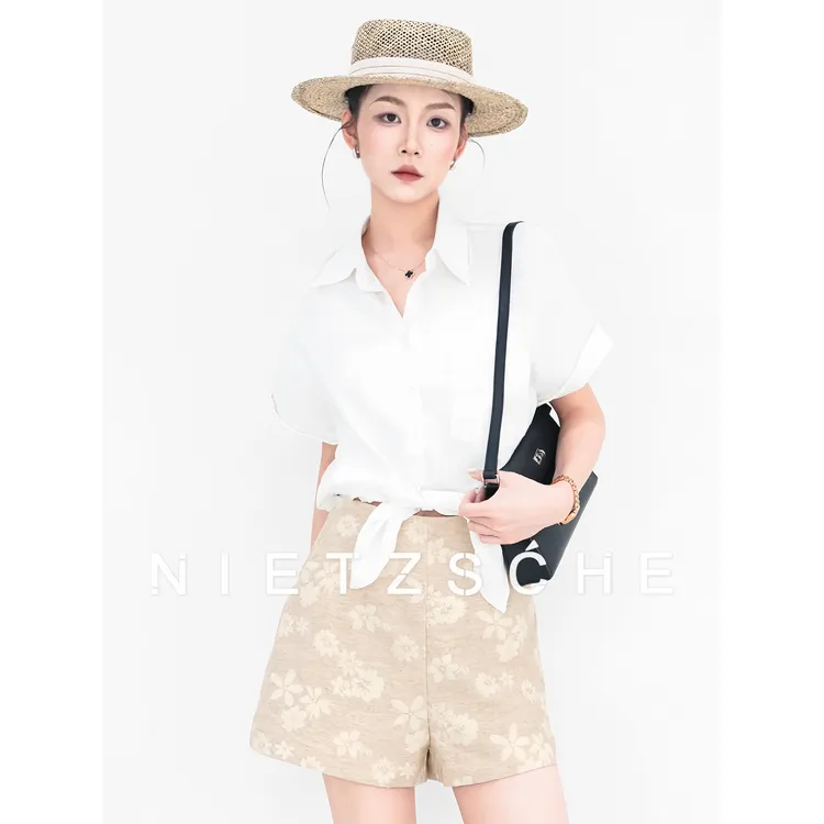 Nietzsche｜提花亚麻裤｜肌理感提花刺绣 百搭显瘦慵懒短裤61793