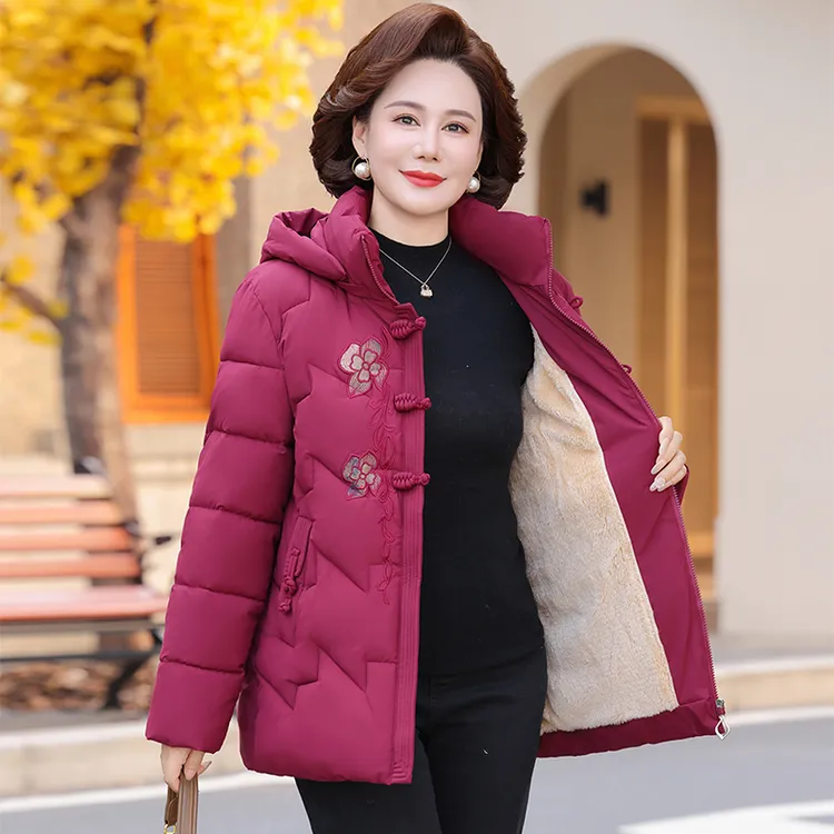 奶奶装冬季印花棉服外套新款时尚立领棉服秋冬老人妈妈上衣棉袄