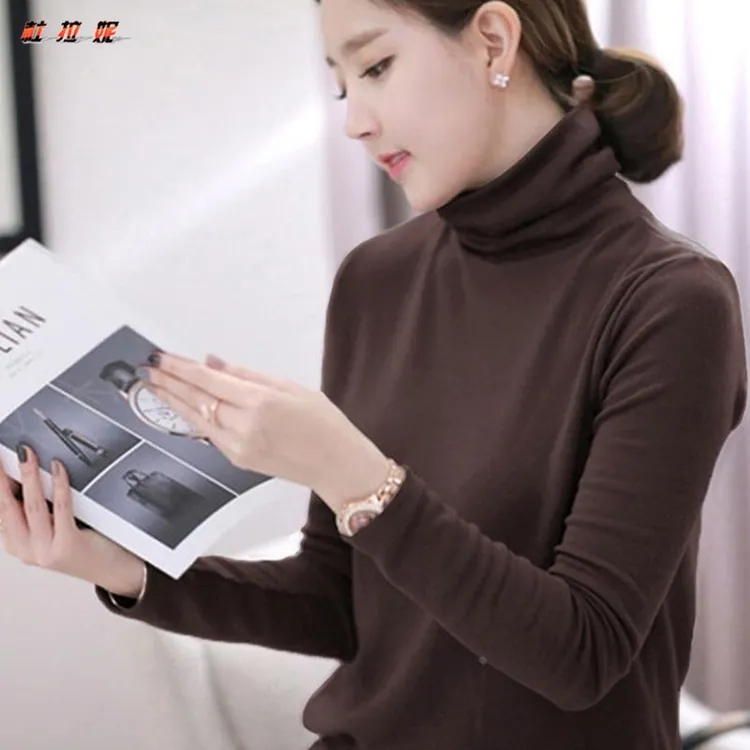 杜拉妮高领打底衫女士初秋翻领针织衫2025修身洋气通勤堆堆领毛衣