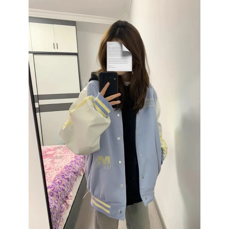 美式复古学院风薄款夹克外套女春秋新款潮牌撞色三条杠棒球服