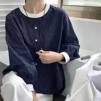 913秋季时尚圆领拼色韩系格子衬衣