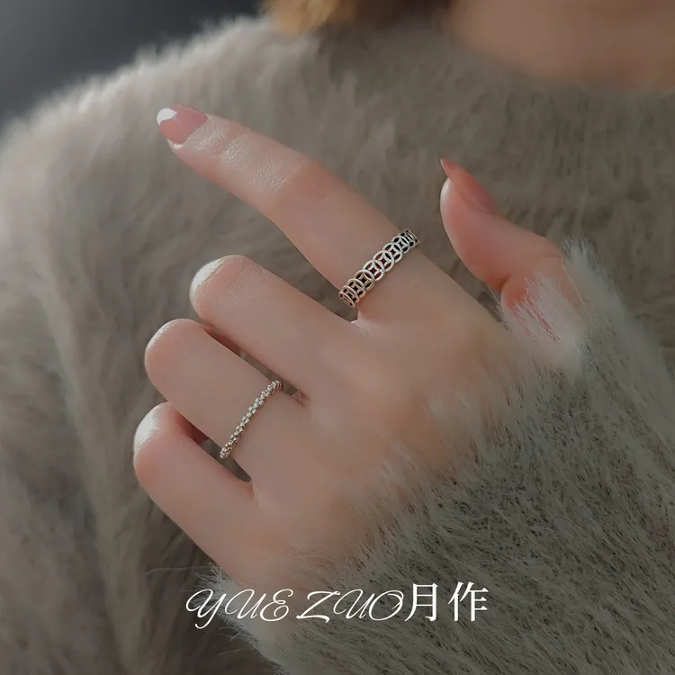 铜合金戒指 复古戒指女招财铜钱戒指个性设计简约小众开口转运