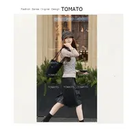 TomaTo-早秋新款松紧腰皮裤百搭阔腿裤女时髦洋气休闲裤C25K79213