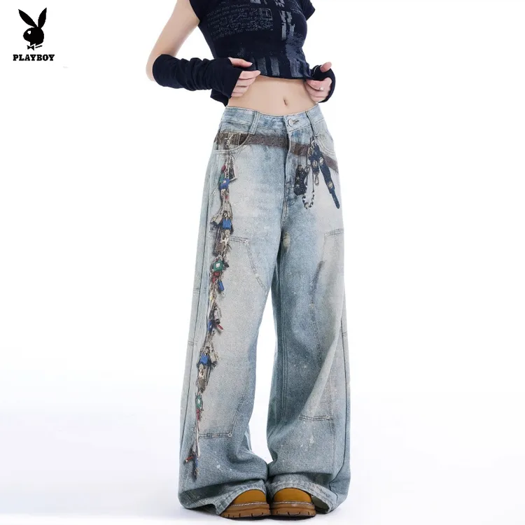 花花公子20252夏季新款美式高街数码打印设计感cleanfit男女牛仔