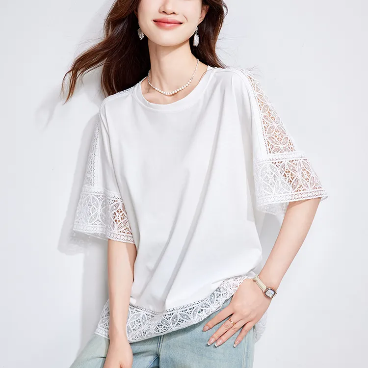 中长款遮屁股短袖t恤女大码胖mm设计感上衣2025新款气质镂空小衫