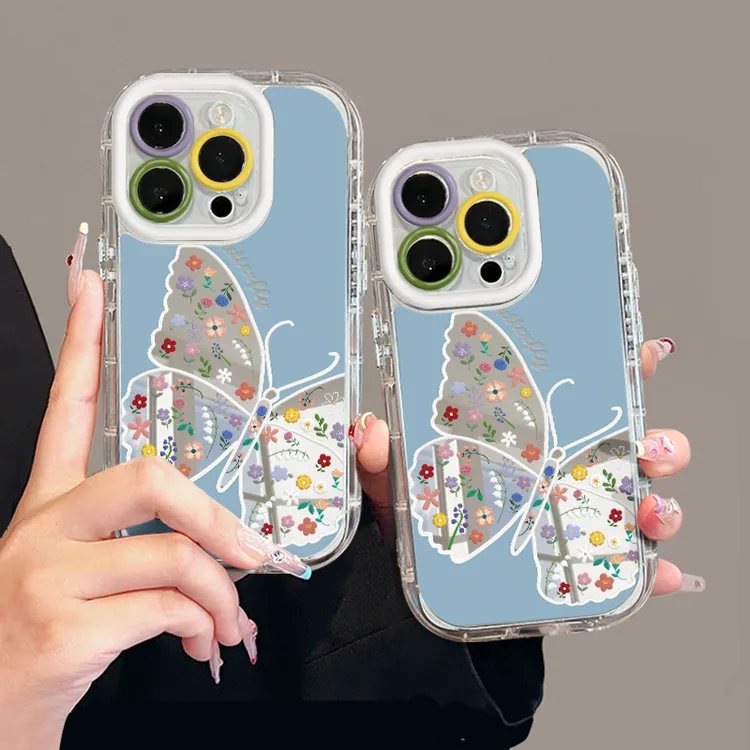花朵蝴蝶适用苹果17pro手机壳16pm镜面oppo华为p80奶油oppo小米15