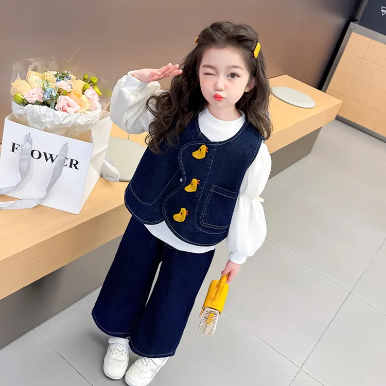 女童春装套装2025新款小女孩洋气时髦潮衣女宝宝春季牛仔裤三件套