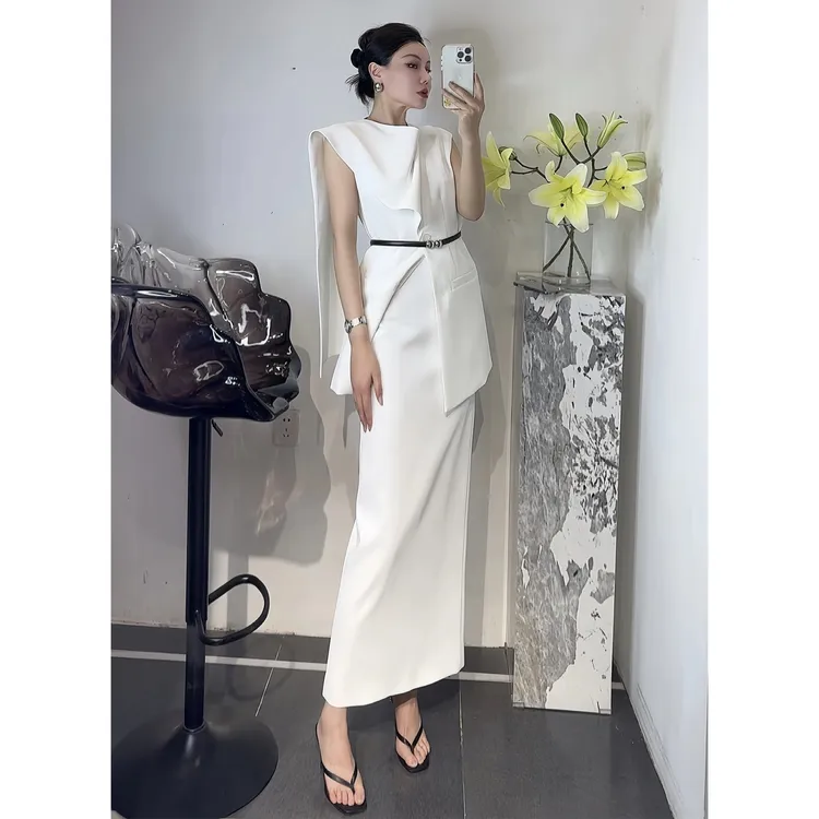 高级感夏季气质通勤简约显瘦时尚披肩马甲西装套装女半身裙两件套