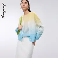 LANCY/朗姿俪雅2025年新款时尚气质马海毛渐变色V领宽松针织开