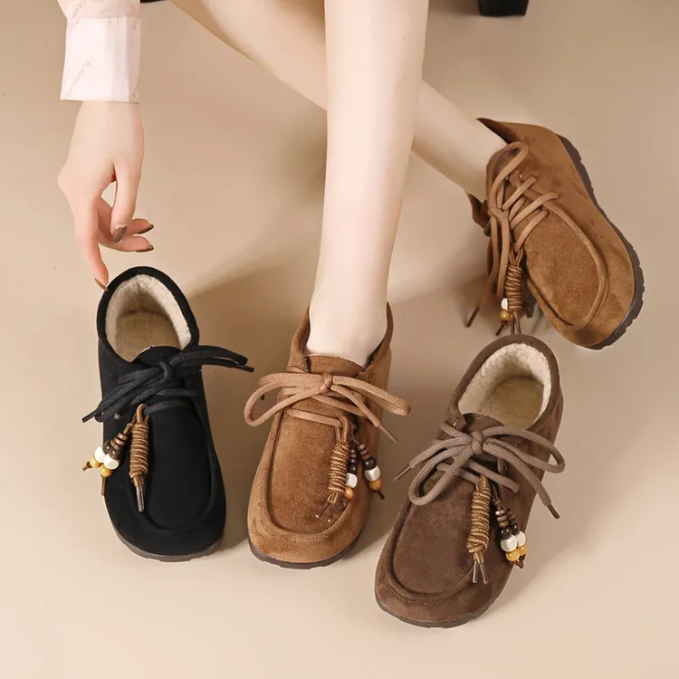 【海外订单】2025冬季新款加绒舒适百搭休闲鞋软底防滑加厚豆豆鞋