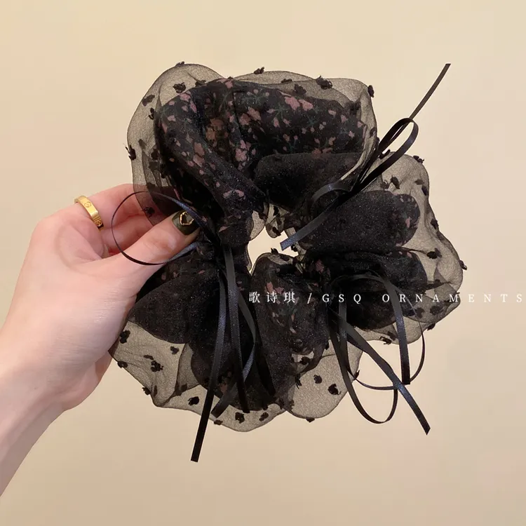 洋气丝带网纱泡泡发圈蓬松感大肠圈扎马尾发绳头花丸子头皮筋头绳