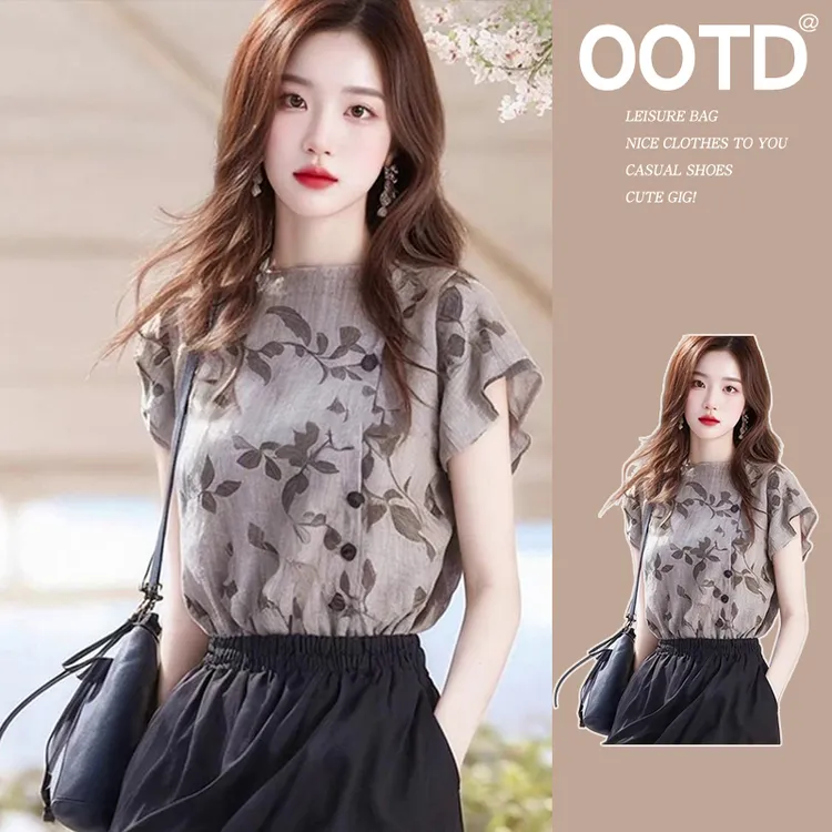 法式轻奢小飞袖棉麻衬衫女高级设计感小众独特别致超好看绝美上衣