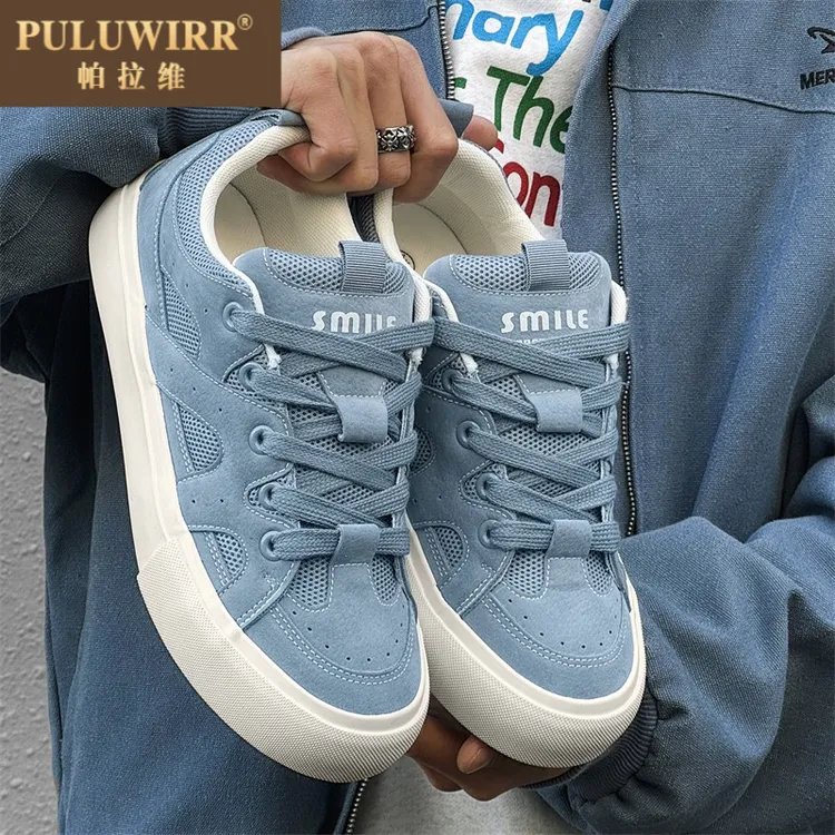 板鞋男青少年雾霾蓝新款面包鞋透气日系休闲潮流百搭街拍滑板鞋潮