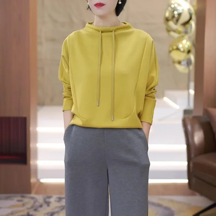 小众设计感百搭抽绳上衣女2025秋季新款洋气宽松显瘦长袖套头卫衣