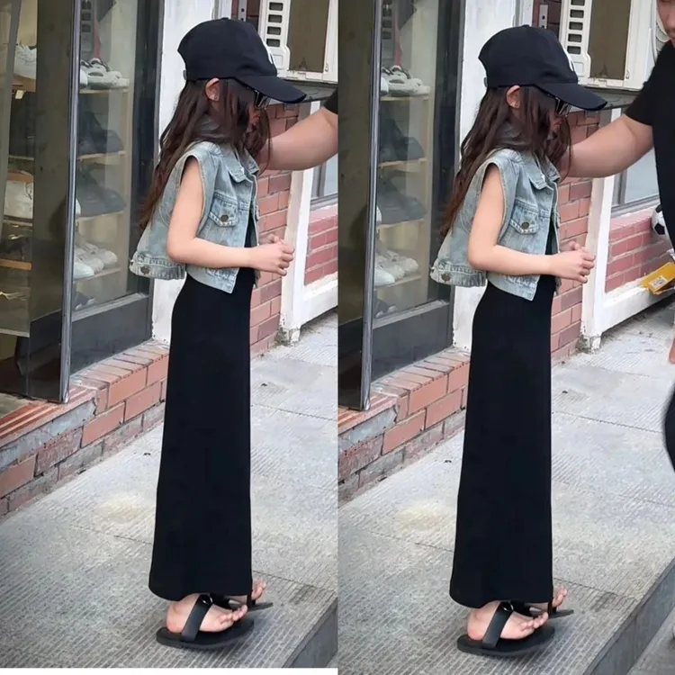 女童连衣裙夏季套装2025新款女大童牛仔马甲儿童夏天露背吊带裙潮