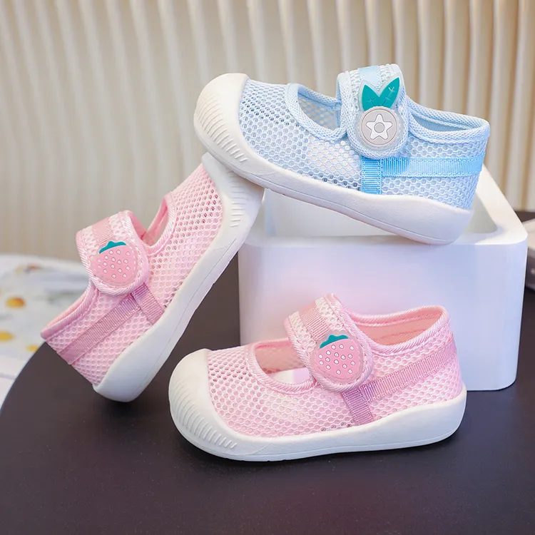 女休闲风小童翻边童鞋网面防滑夏季女童休闲防踢学步鞋软底单鞋