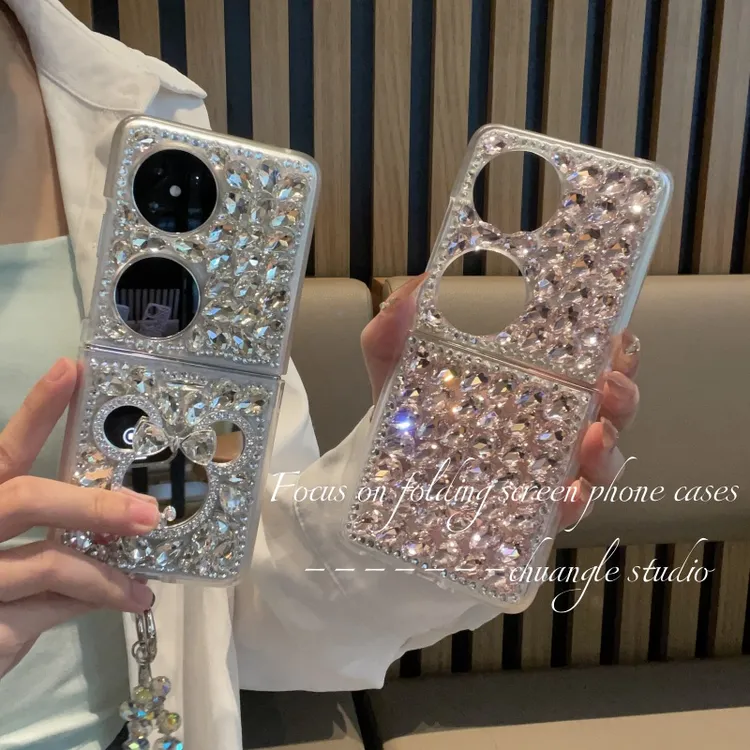 适用华为pocket2手机壳满钻奢华保护壳p50pockets镜子手提高级感