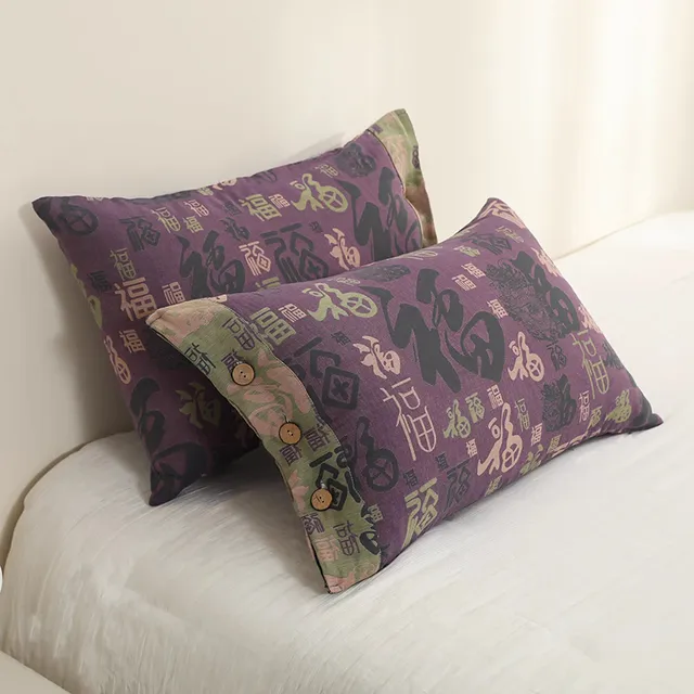 纯棉双层纱布一对枕套40X60成人全棉透气椰扣吸汗单人高端枕头套