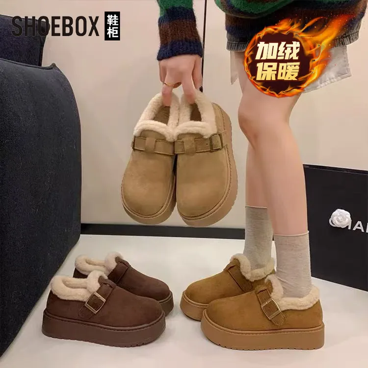 SHOEBOX鞋柜厚底加绒加厚勃肯鞋女外穿2025新款秋冬毛毛雪地靴